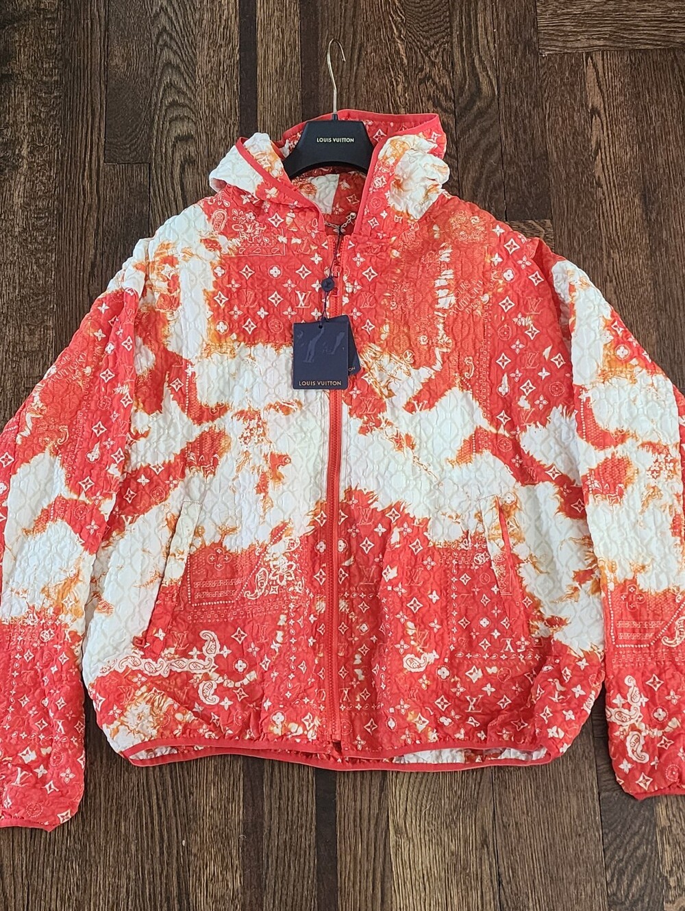 New Louis Vuitton Monogram Bandana Windbreaker Men's Jacket Orange/White Size 52